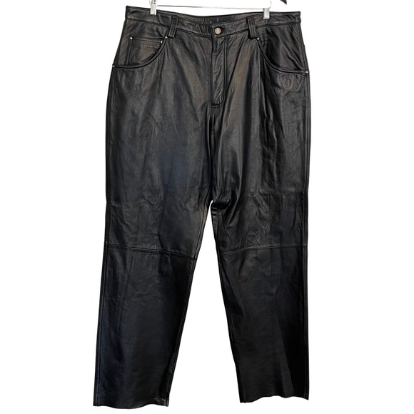 Wilson's Leather M. Julian Black Genuine Leather Pants Mens Size 38 Motorcycle - Picture 1 of 7